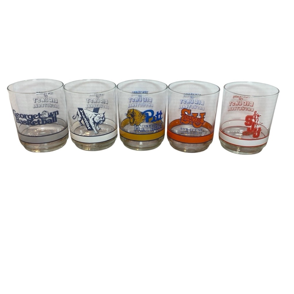 Vintage Ten Years Of Big East Basketball Set Of 5 Glasses Out Of 10 - Picture 1 of 11
